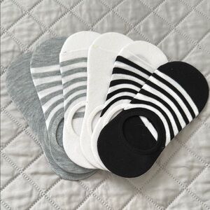 Women’s Striped No-Show Socks - Black, White, Gray